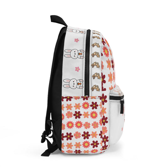 Cute Floral Bunny Backpack — Pastel Daisy Print Kids School Bag