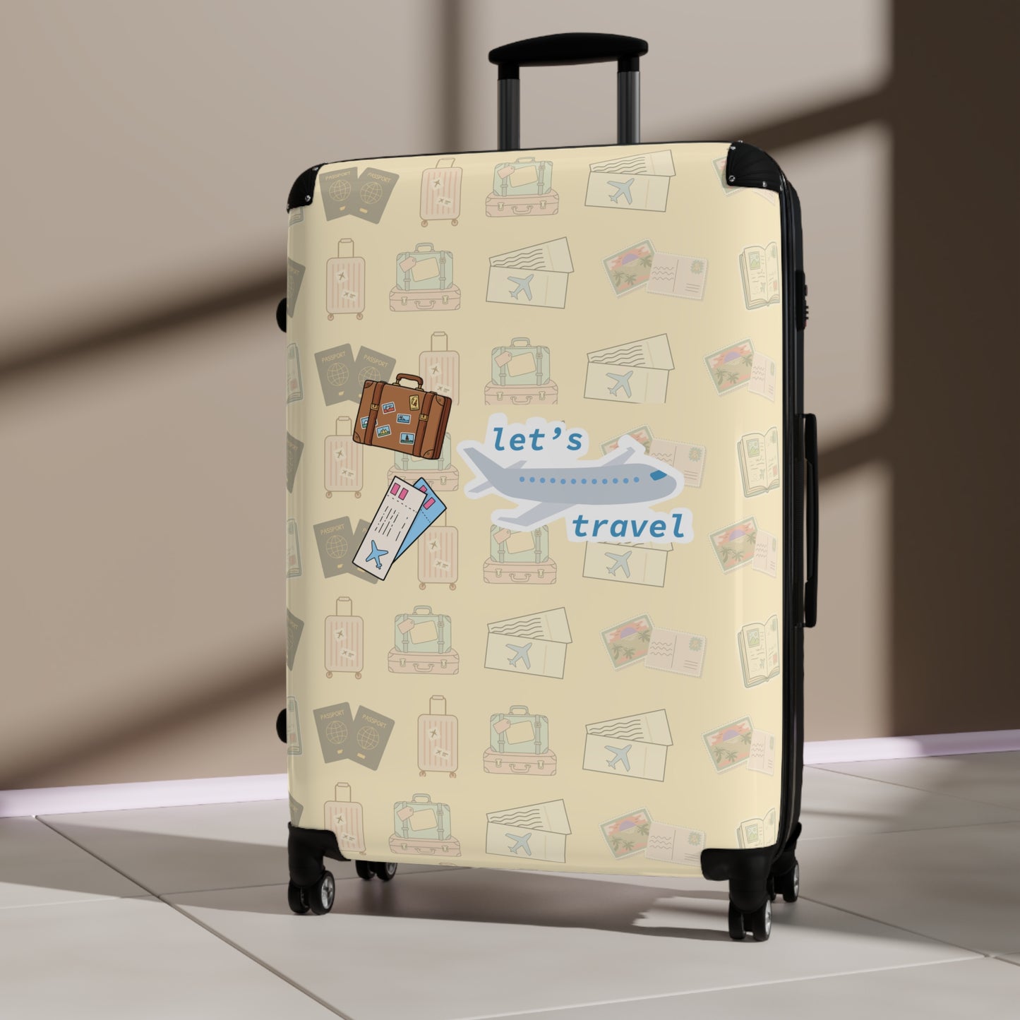Suitcase - 'Let’s Travel' Patterned Carry-On Luggage for Travelers