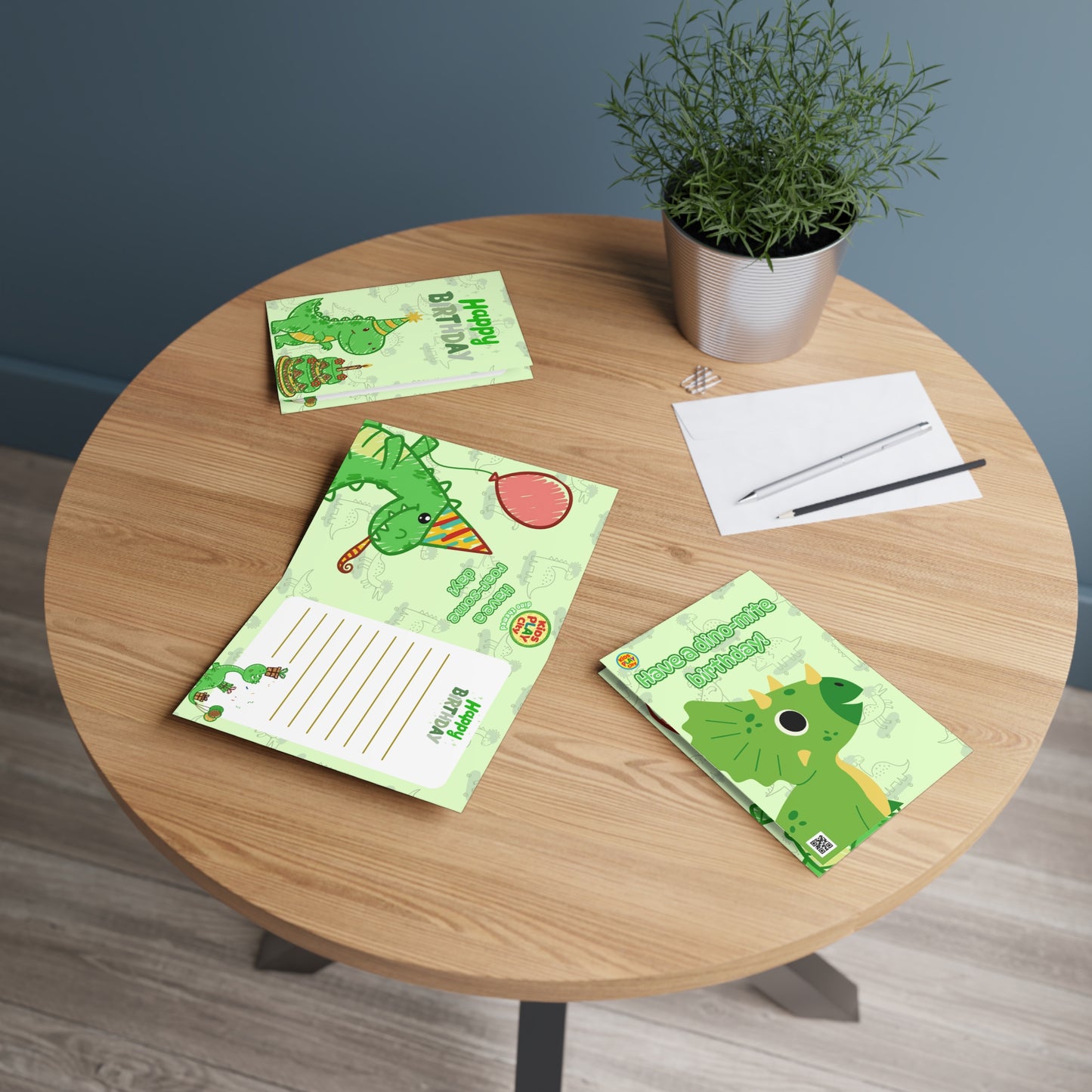 Happy Birthday Dino Card — "Have a dino-mite birthday!" Kids Birthday Greeting Card
