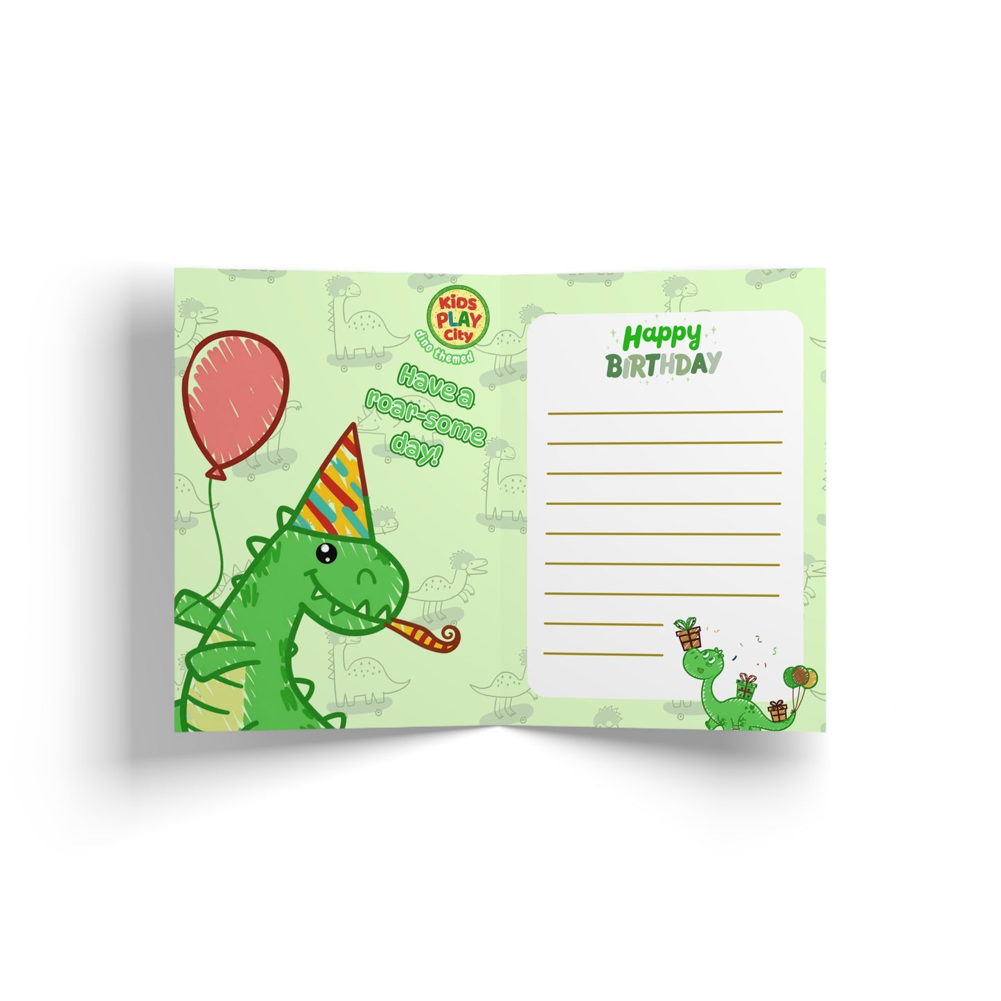 Happy Birthday Dino Card — "Have a dino-mite birthday!" Kids Birthday Greeting Card