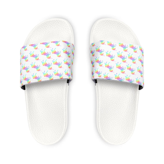 Youth Rainbow Unicorn Slide Sandals — Removable Strap Kids Beach Slides