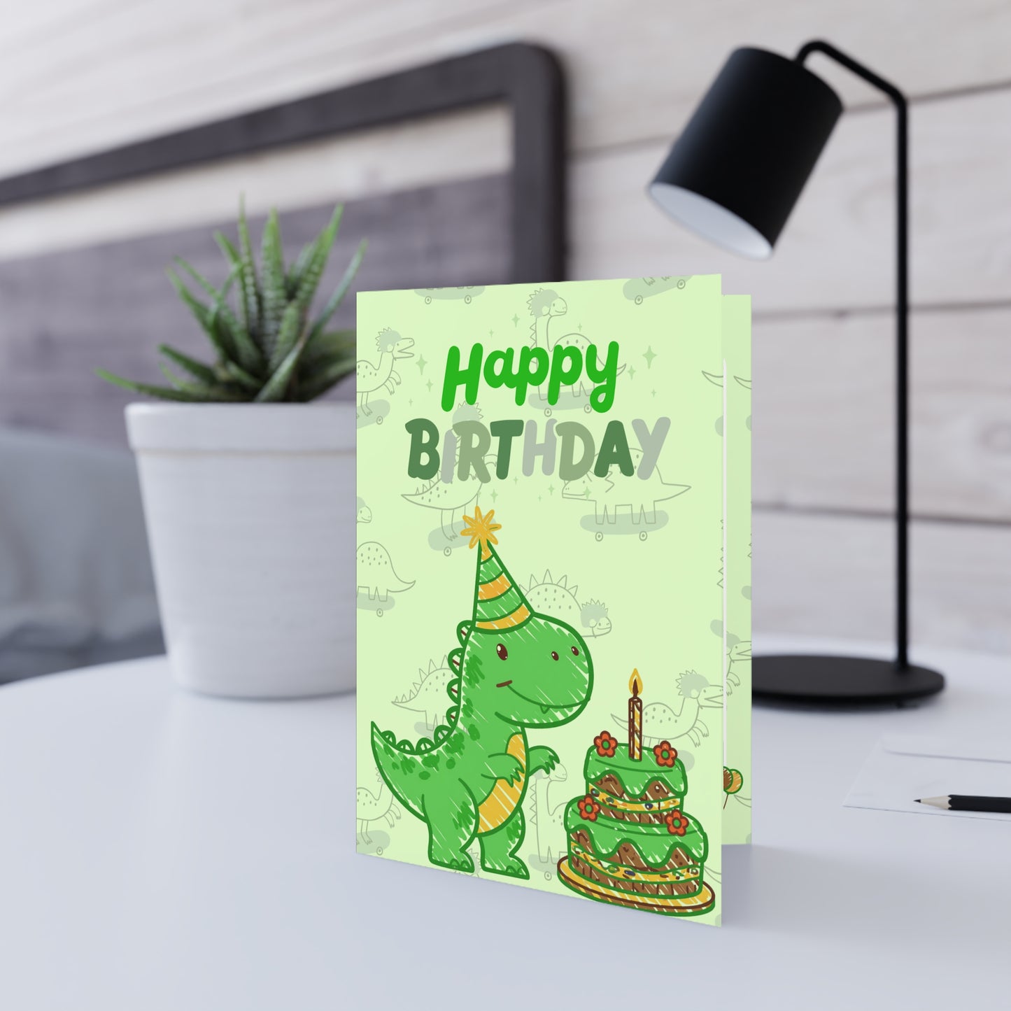 Happy Birthday Dino Card — "Have a dino-mite birthday!" Kids Birthday Greeting Card