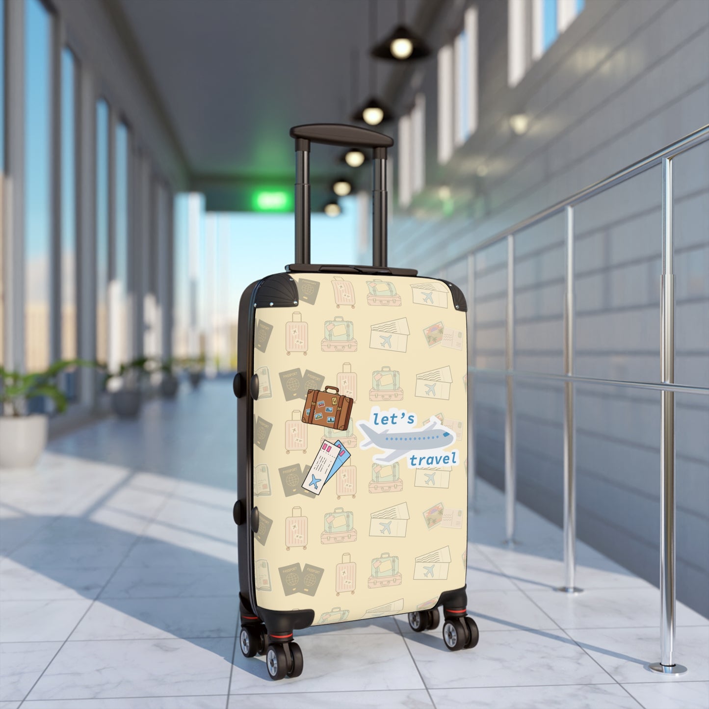 Suitcase - 'Let’s Travel' Patterned Carry-On Luggage for Travelers