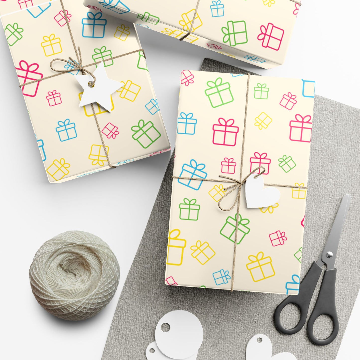Gift Wrap Paper — Pastel Rainbow Present Pattern (Wrapping Paper Roll)