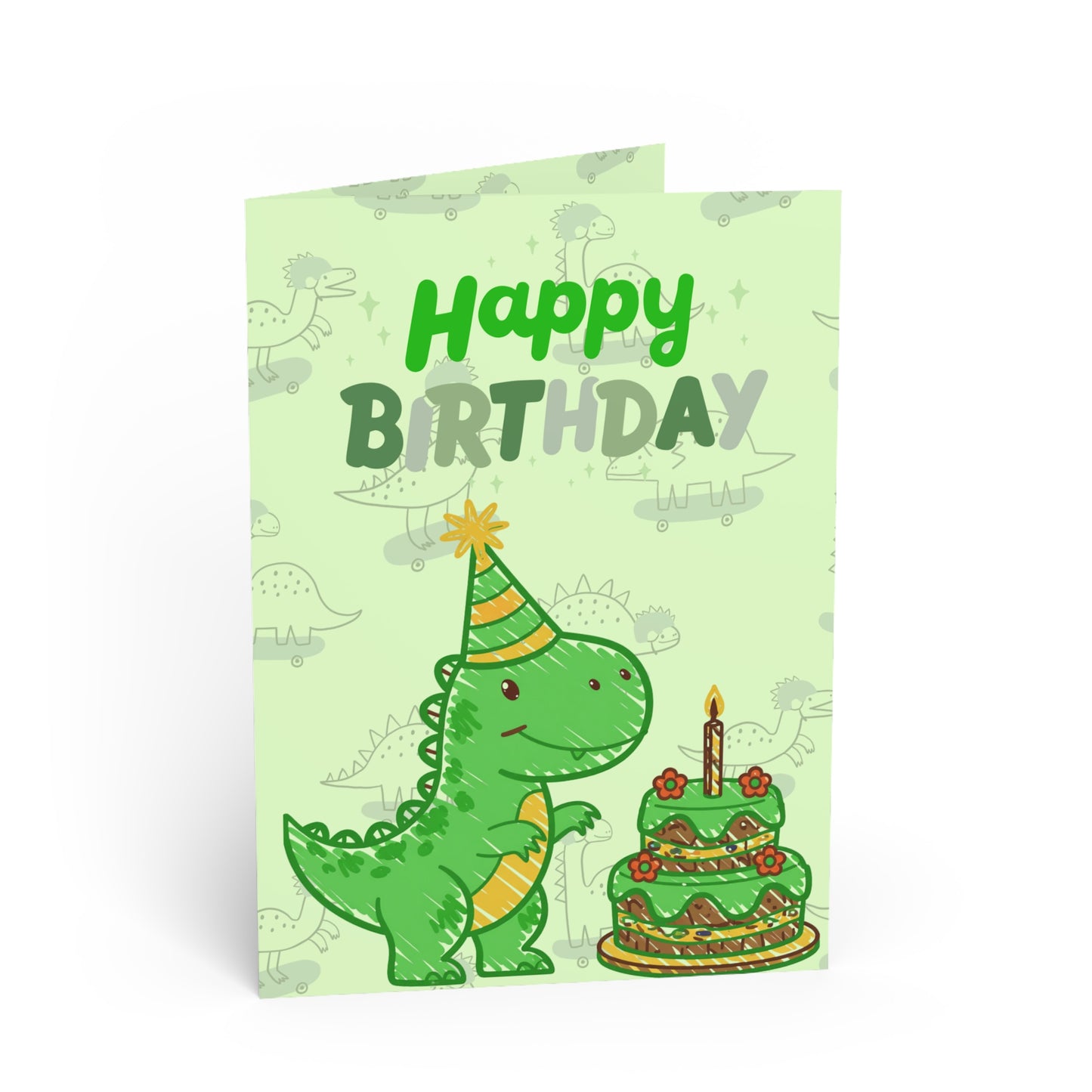 Happy Birthday Dino Card — "Have a dino-mite birthday!" Kids Birthday Greeting Card