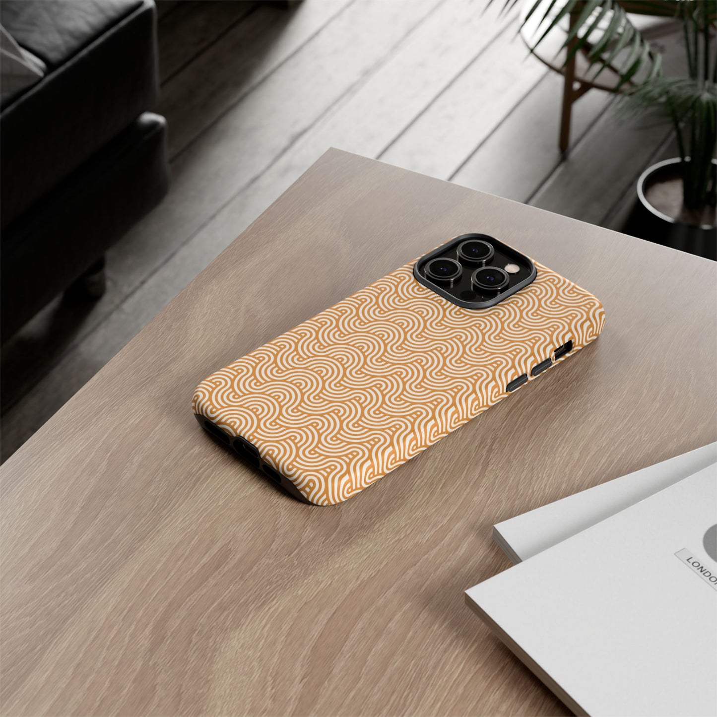 iPhone Tough Case — Beige Retro Wave Pattern Protective Phone Cover