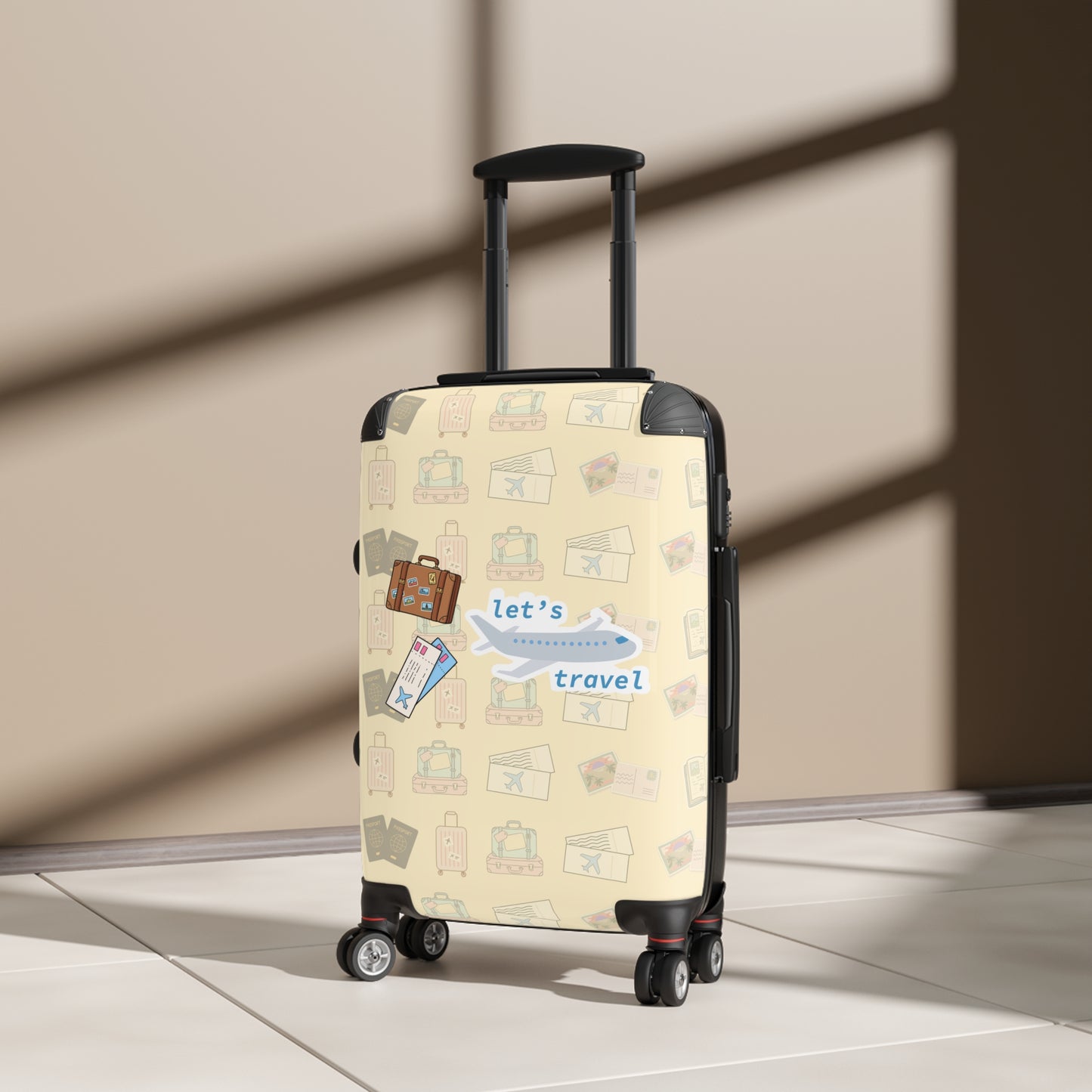 Suitcase - 'Let’s Travel' Patterned Carry-On Luggage for Travelers