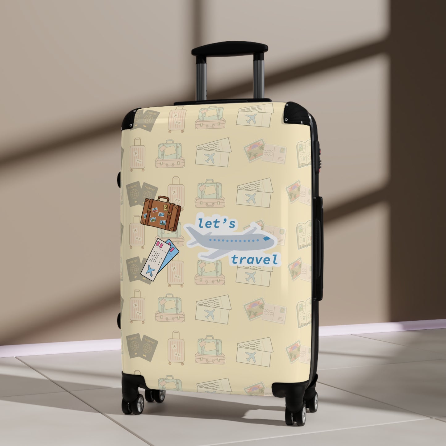 Suitcase - 'Let’s Travel' Patterned Carry-On Luggage for Travelers