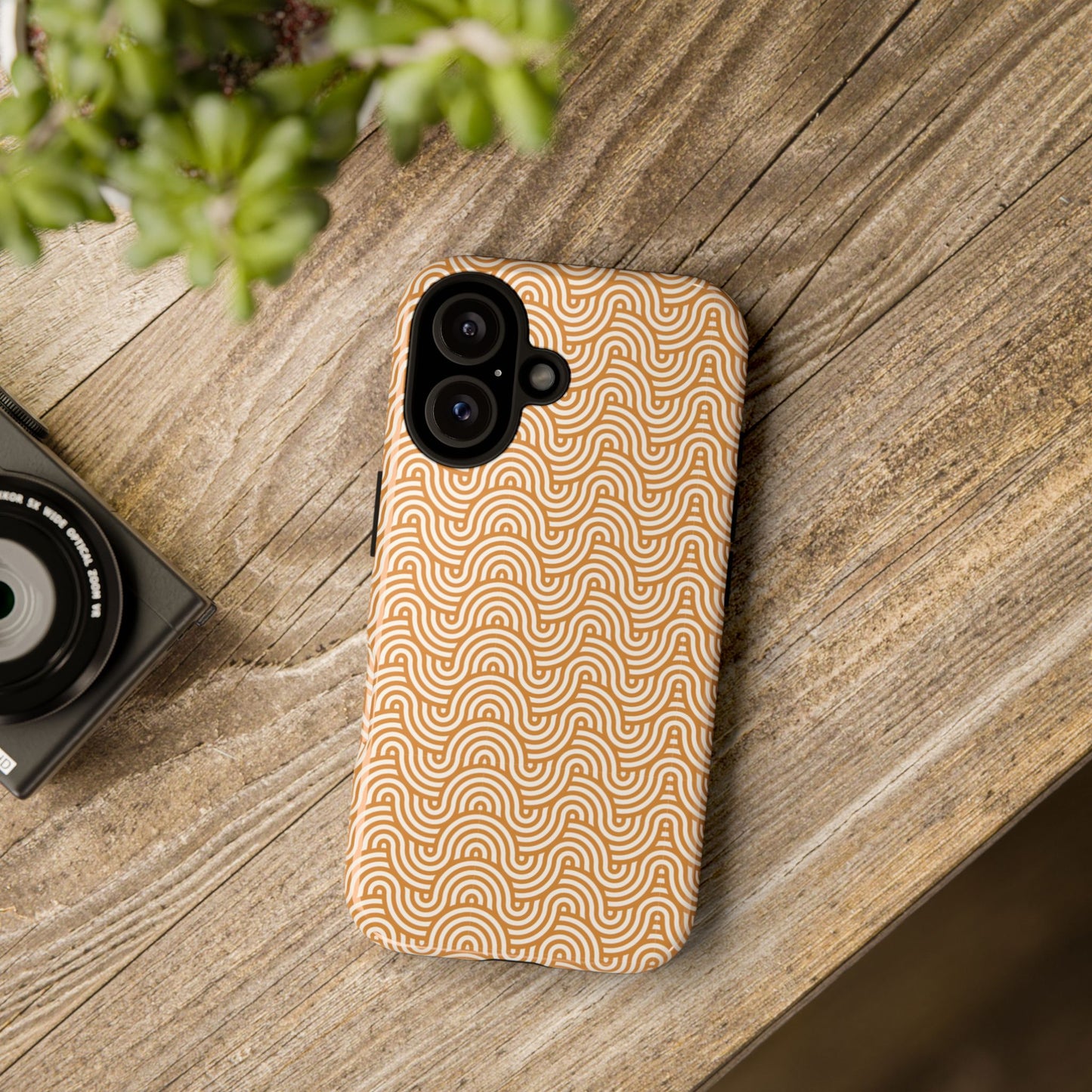 iPhone Tough Case — Beige Retro Wave Pattern Protective Phone Cover