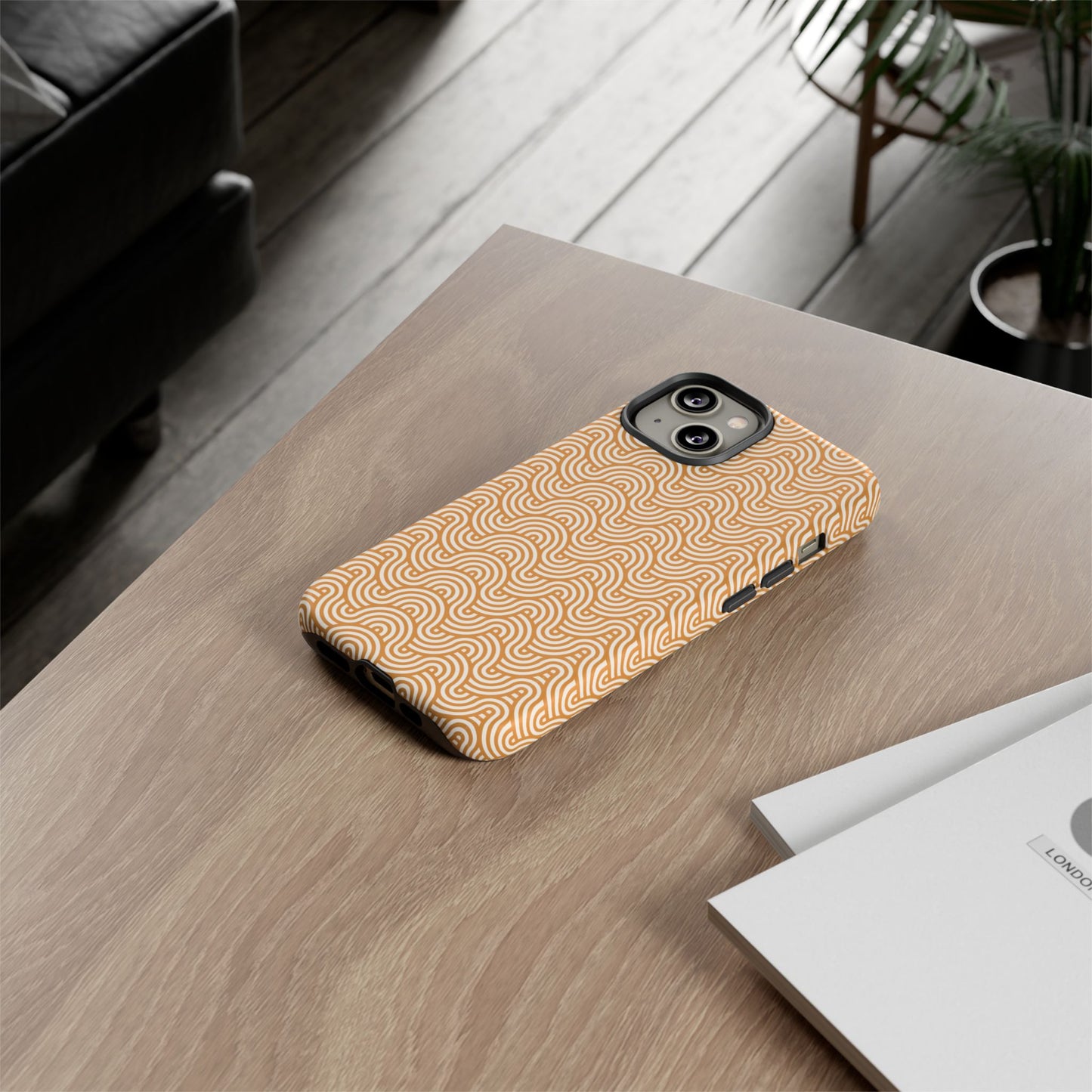 iPhone Tough Case — Beige Retro Wave Pattern Protective Phone Cover