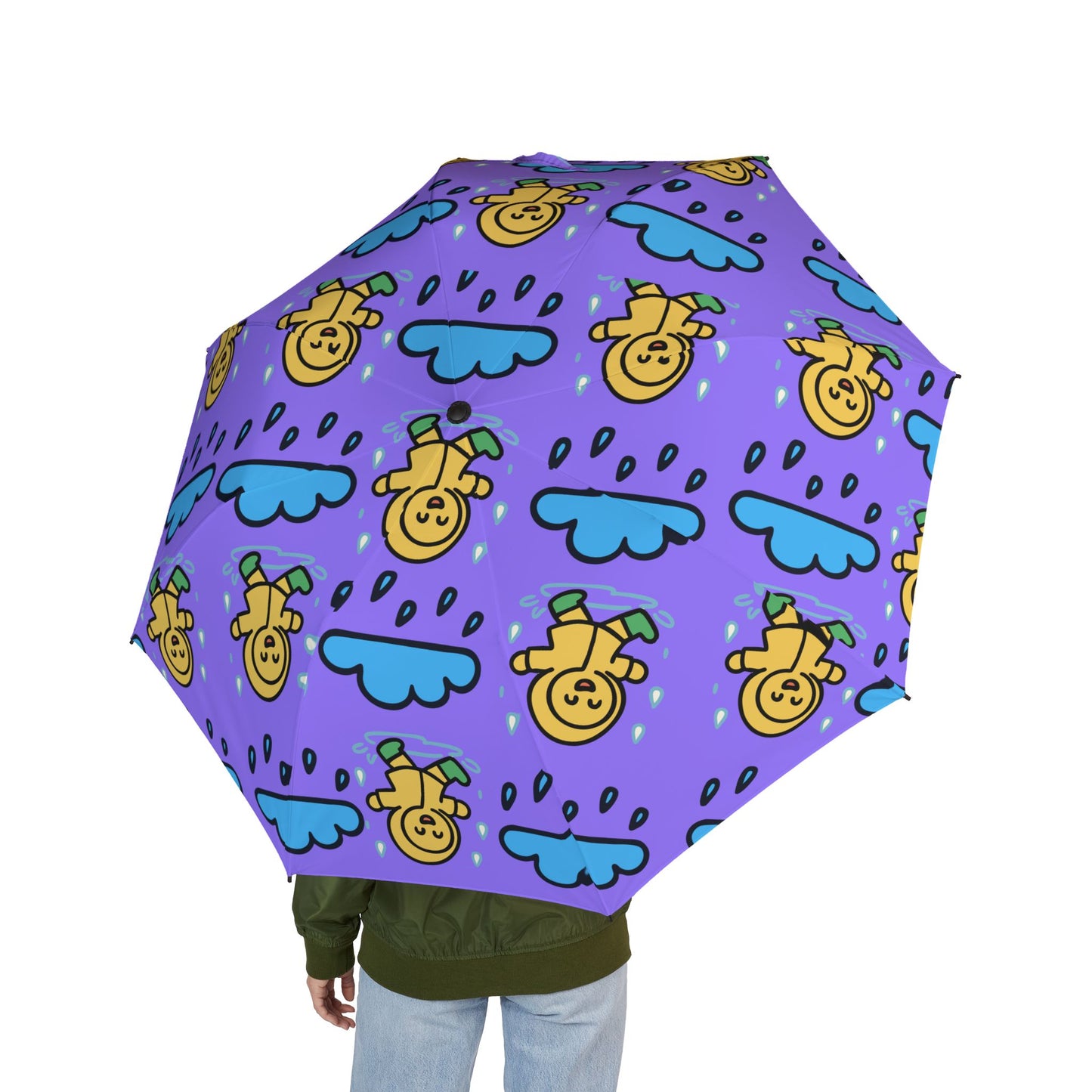 Foldable Umbrella — Cute Rain Cloud & Smiley Pineapple Pattern