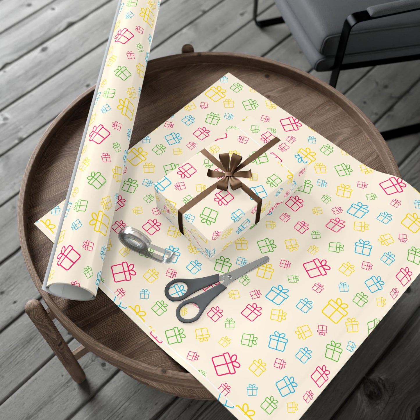 Gift Wrap Paper — Pastel Rainbow Present Pattern (Wrapping Paper Roll)