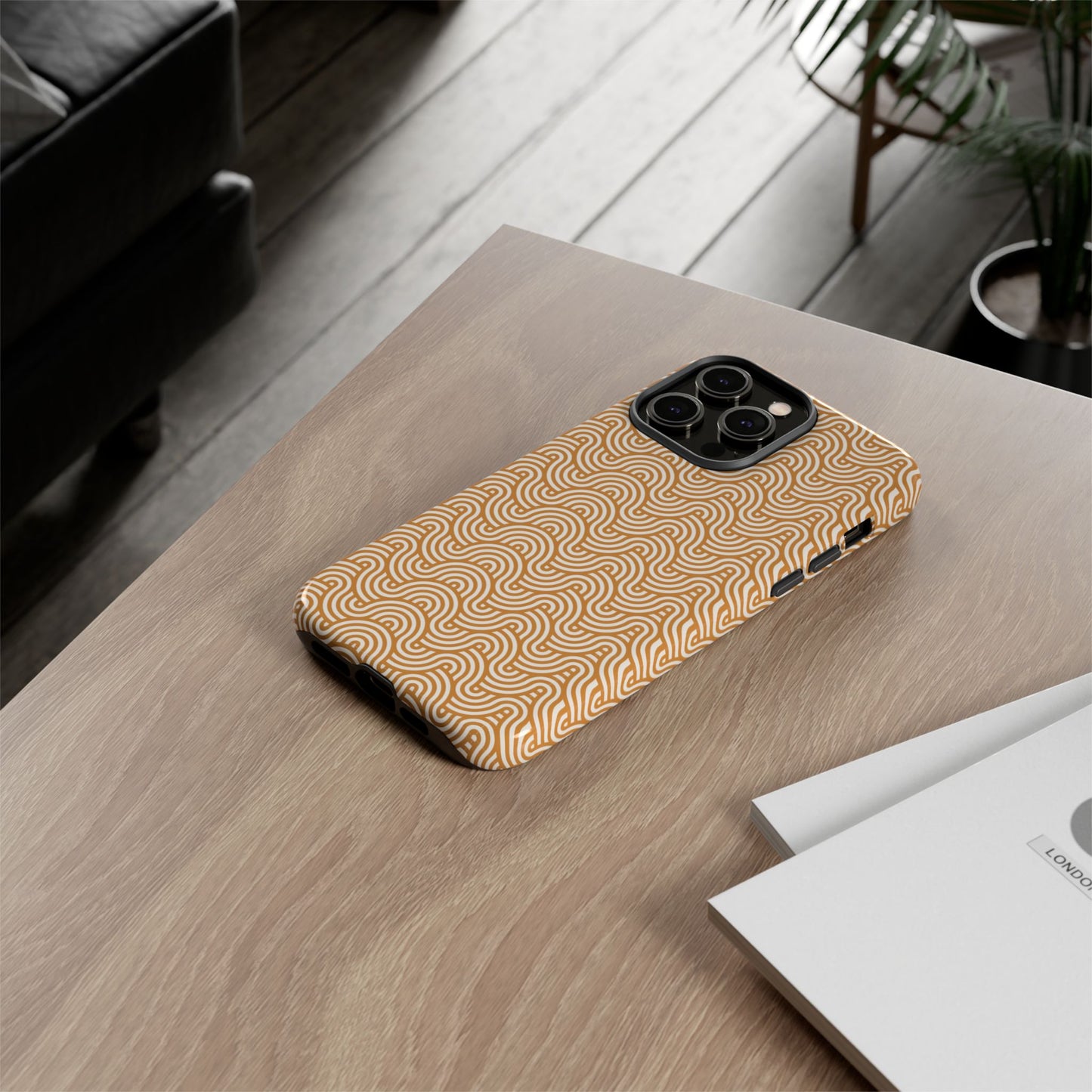 iPhone Tough Case — Beige Retro Wave Pattern Protective Phone Cover