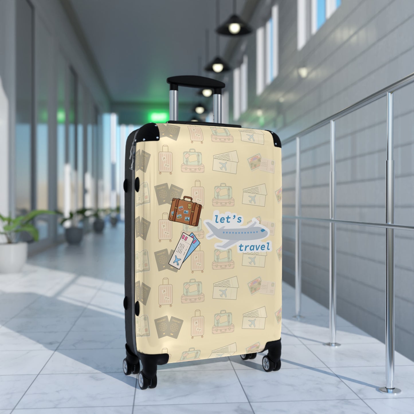 Suitcase - 'Let’s Travel' Patterned Carry-On Luggage for Travelers
