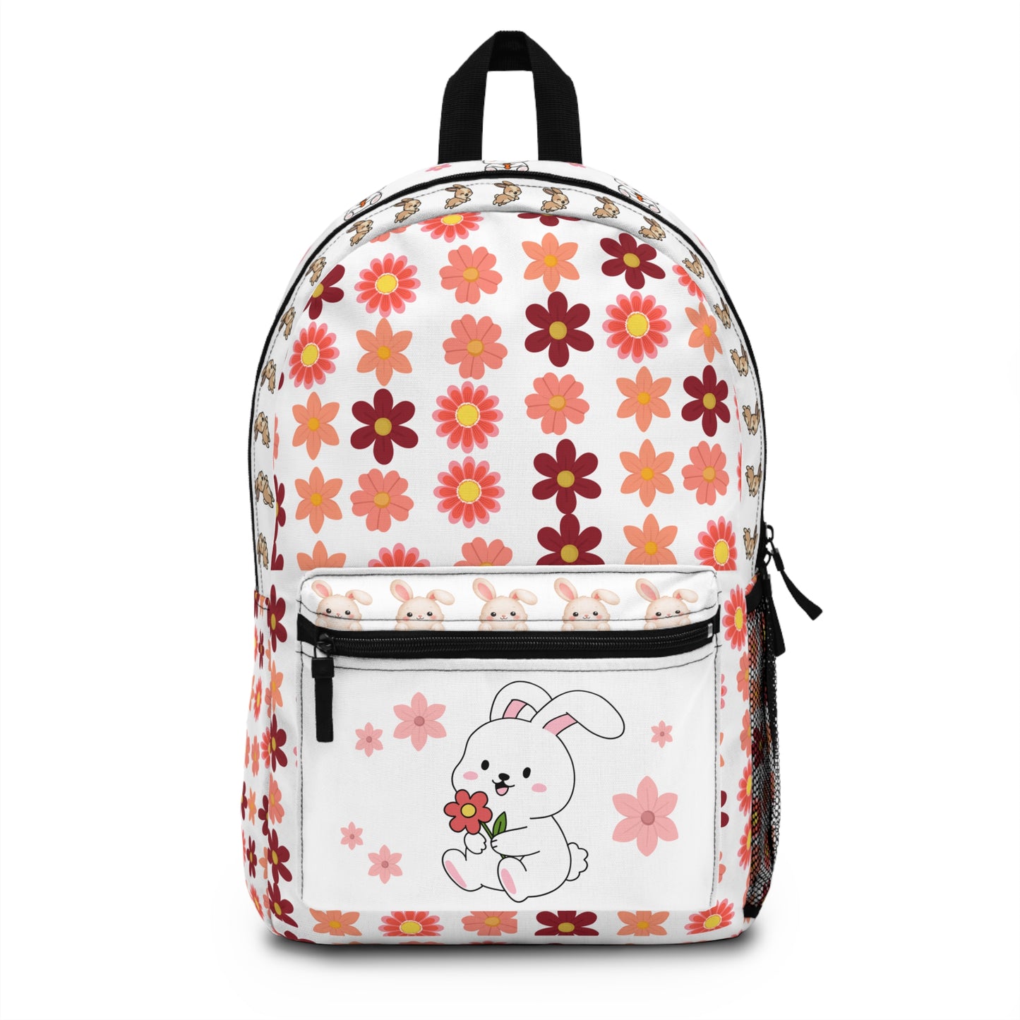 Cute Floral Bunny Backpack — Pastel Daisy Print Kids School Bag