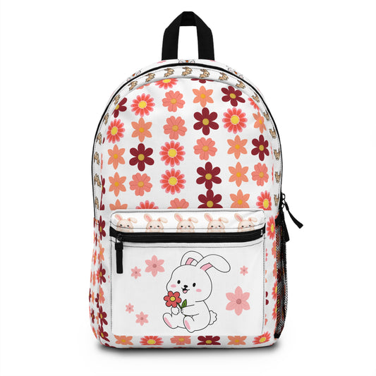 Cute Floral Bunny Backpack — Pastel Daisy Print Kids School Bag