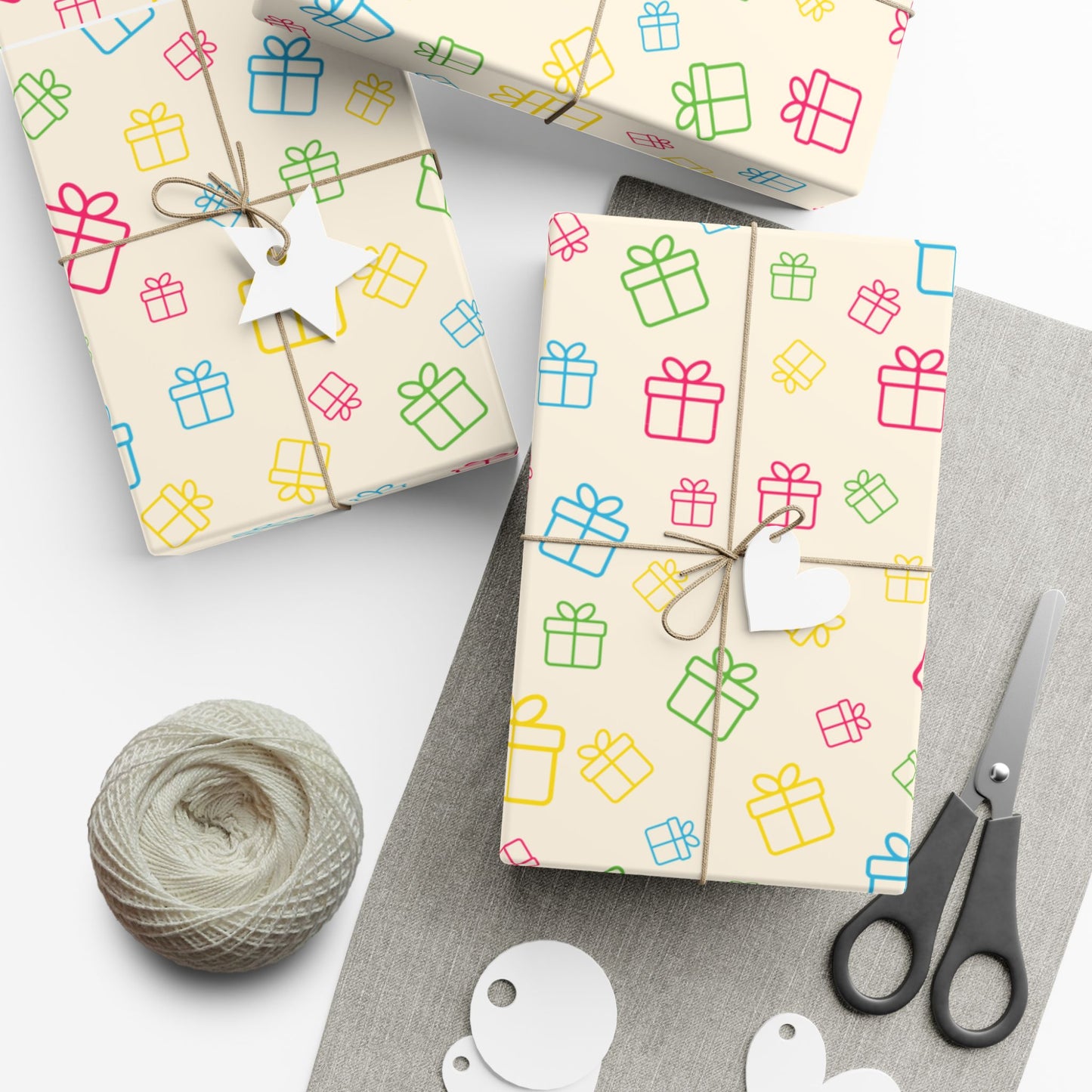 Gift Wrap Paper — Pastel Rainbow Present Pattern (Wrapping Paper Roll)