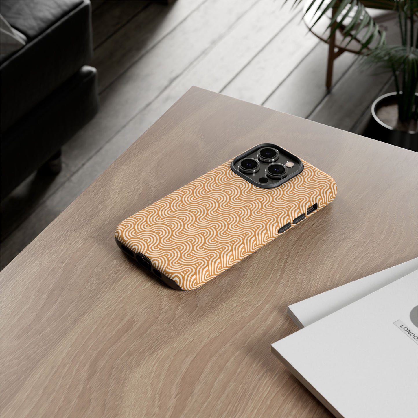 iPhone Tough Case — Beige Retro Wave Pattern Protective Phone Cover