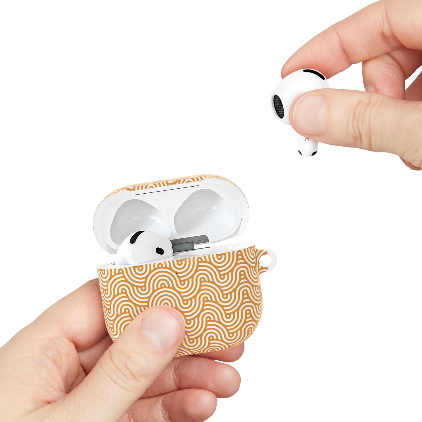 Retro Wave AirPod Case — Beige Geometric Pattern Protective Cover