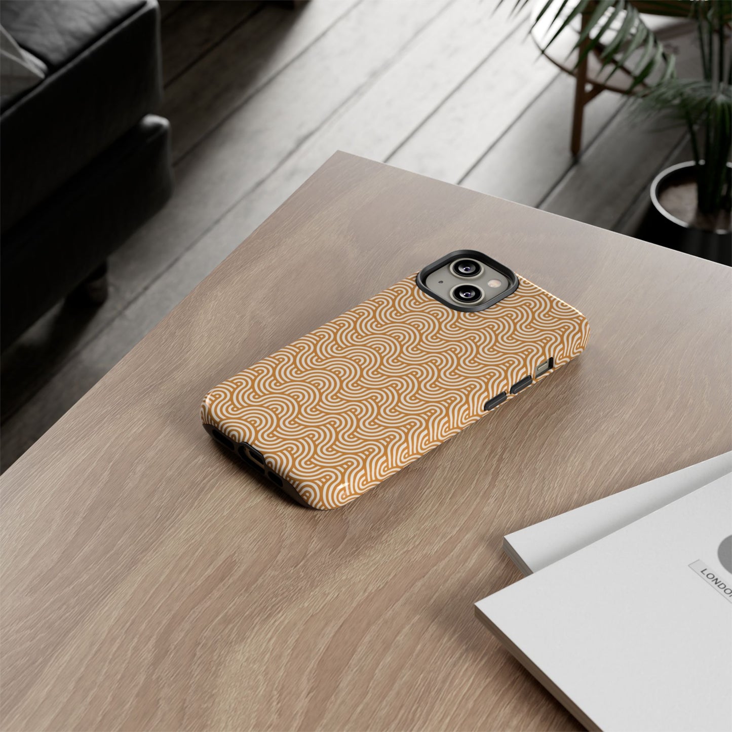 iPhone Tough Case — Beige Retro Wave Pattern Protective Phone Cover