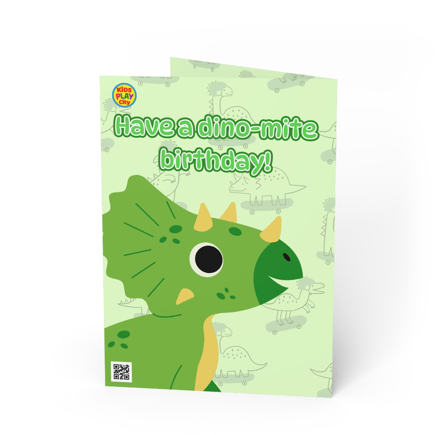 Happy Birthday Dino Card — "Have a dino-mite birthday!" Kids Birthday Greeting Card