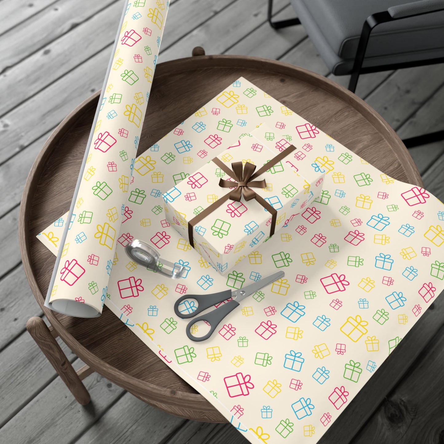 Gift Wrap Paper — Pastel Rainbow Present Pattern (Wrapping Paper Roll)