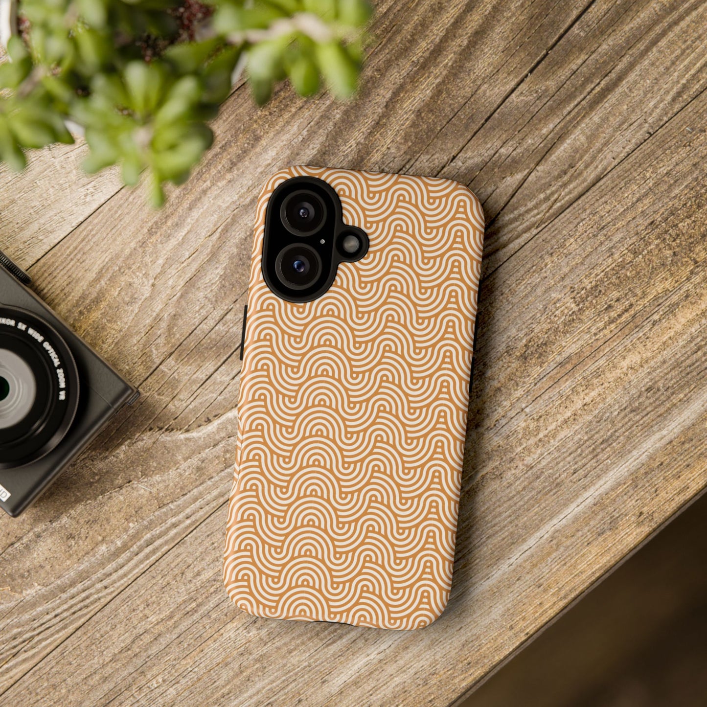 iPhone Tough Case — Beige Retro Wave Pattern Protective Phone Cover