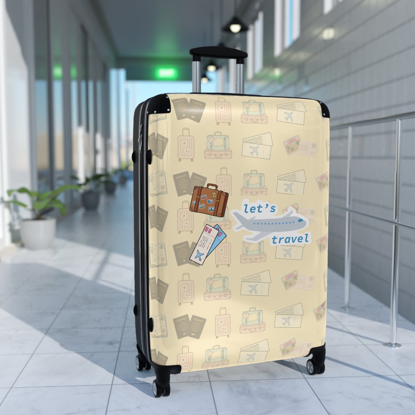 Suitcase - 'Let’s Travel' Patterned Carry-On Luggage for Travelers