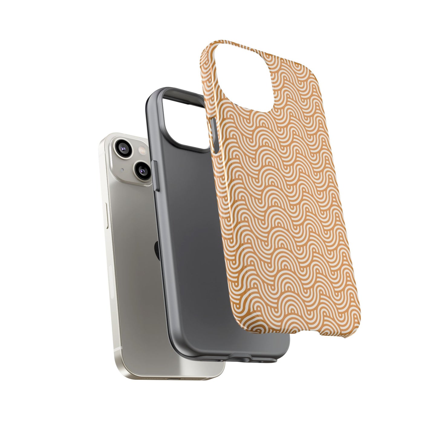 iPhone Tough Case — Beige Retro Wave Pattern Protective Phone Cover