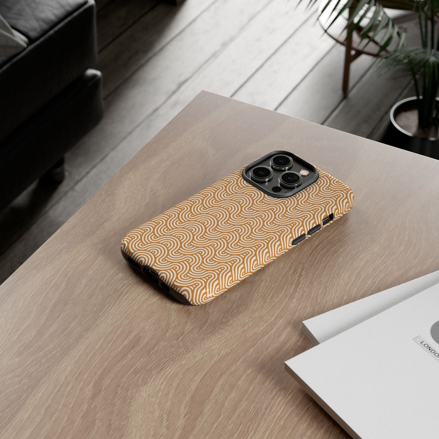 iPhone Tough Case — Beige Retro Wave Pattern Protective Phone Cover